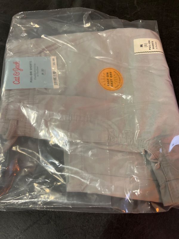 Photo 1 of M(8) Boys' Playwear 'at the Knee' Pull-on Shorts - Cat & Jack™ Light Gray M: Cotton Twill, Side & Patch Pockets
