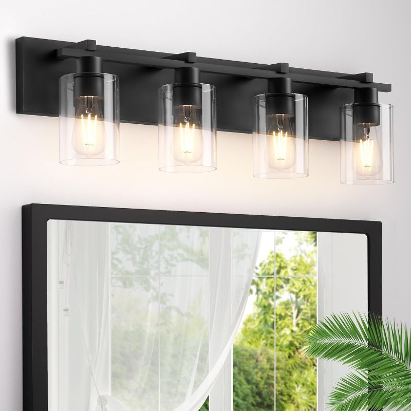 Photo 1 of Espird Bathroom Vanity Light,4 Light Matte Black Light Fixture withThickened Clear Glass Shade, 30 inch Modern Wall Sconce, Farmhouse Bathrooms Vanity Light Over Mirror for Bathroom