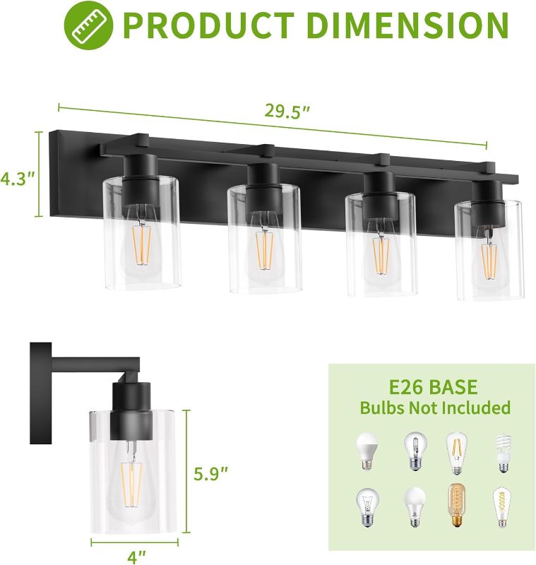 Photo 1 of Espird Bathroom Vanity Light,4 Light Matte Black Light Fixture withThickened Clear Glass Shade, 30 inch Modern Wall Sconce, Farmhouse Bathrooms Vanity Light Over Mirror for Bathroom