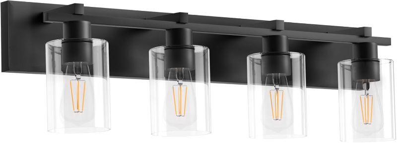 Photo 1 of Espird Bathroom Vanity Light,4 Light Matte Black Light Fixture withThickened Clear Glass Shade, 30 inch Modern Wall Sconce, Farmhouse Bathrooms Vanity Light Over Mirror for Bathroom