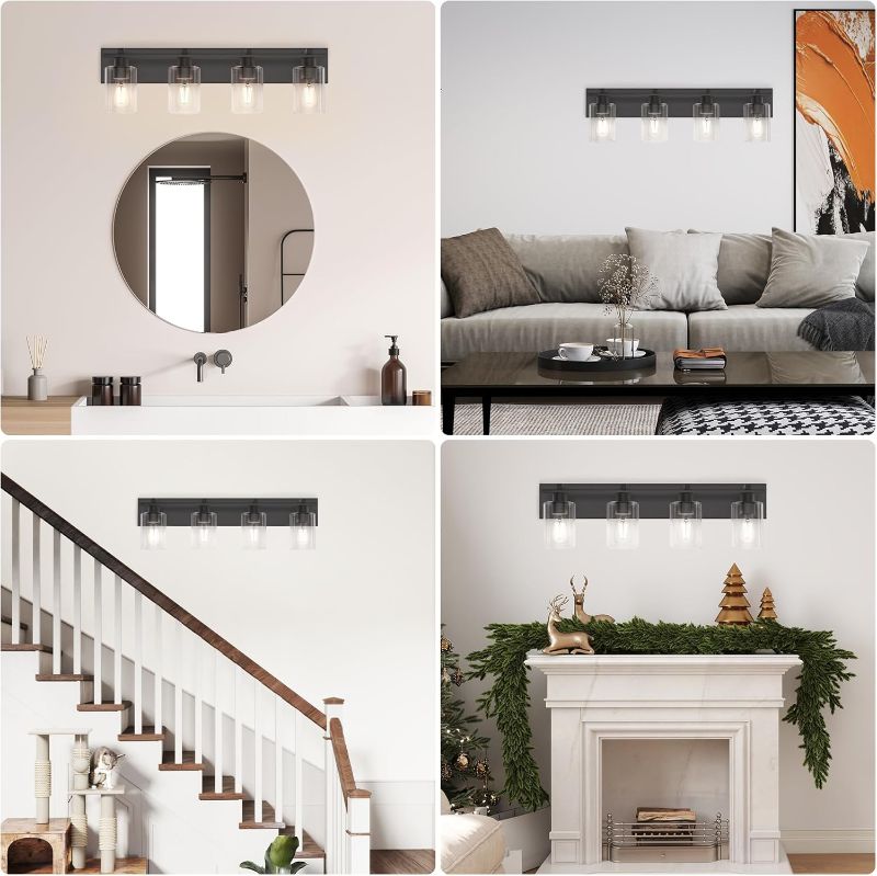 Photo 1 of Espird Bathroom Vanity Light,4 Light Matte Black Light Fixture withThickened Clear Glass Shade, 30 inch Modern Wall Sconce, Farmhouse Bathrooms Vanity Light Over Mirror for Bathroom