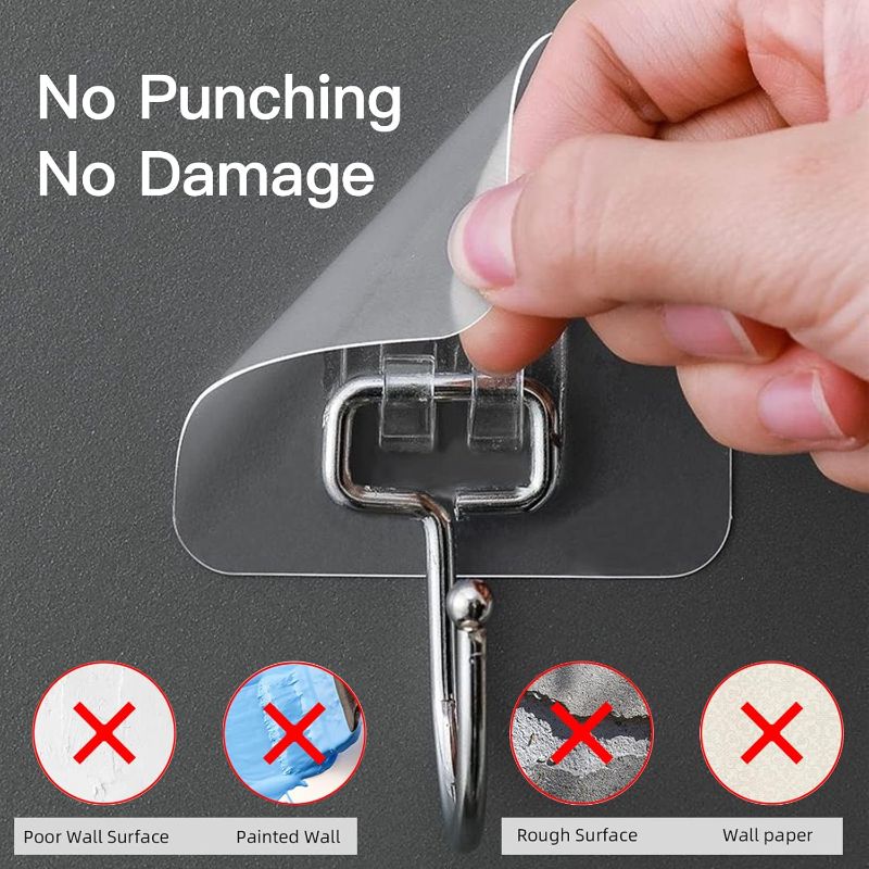 Photo 1 of 20 Pack Large Adhesive Hooks for Hanging Heavy Duty 44 lb(Max), Self Adhesive Sticky Hooks Waterproof Stainless Steel Wall Hook for Home Bathroom Shower Kitchen Outdoor Utility Hooks