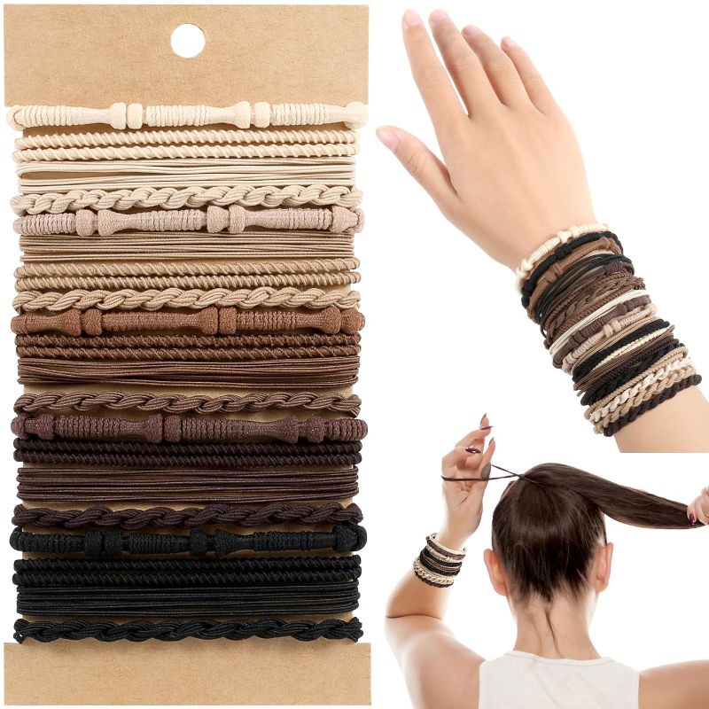 Photo 1 of Boho Hair Ties, 20 PCS of 4 Styles Cute Bands for Thick or Thin Hair, No Damage Elastic Bracelets, Brown Hair Accessories for Girls and Women