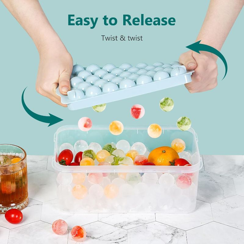 Photo 1 of 3 Pack Ice Trays for Freezer, 99 PCS Ice Cube Tray with Lid and Bin, Round Ice Cube Trays for Freezer, Circle Ice Cube Tray for Chilling Drinks