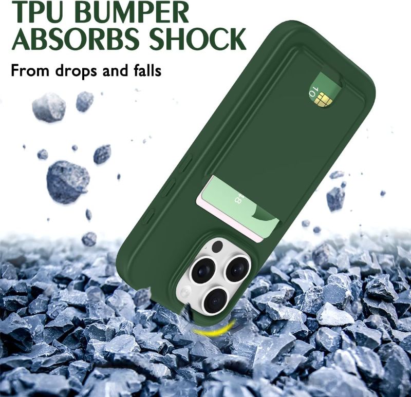 Photo 1 of Petocase for iPhone 15 Pro Wallet Case Card Holder Slot Slim Fit Flexible TPU Gel Rubber Soft Skin Silicone Protective Phone Case Cover for Apple iPhone 15 Pro 6.1 inch Deep Green