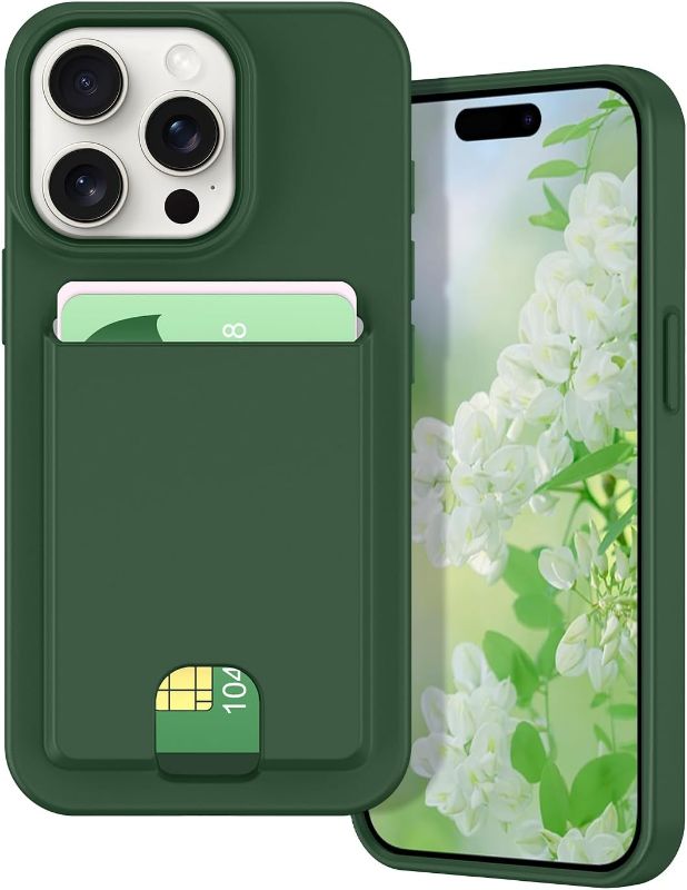 Photo 1 of Petocase for iPhone 15 Pro Wallet Case Card Holder Slot Slim Fit Flexible TPU Gel Rubber Soft Skin Silicone Protective Phone Case Cover for Apple iPhone 15 Pro 6.1 inch Deep Green