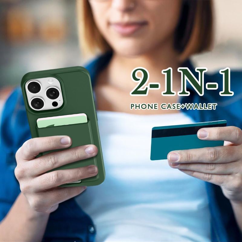 Photo 1 of Petocase for iPhone 15 Pro Wallet Case Card Holder Slot Slim Fit Flexible TPU Gel Rubber Soft Skin Silicone Protective Phone Case Cover for Apple iPhone 15 Pro 6.1 inch Deep Green