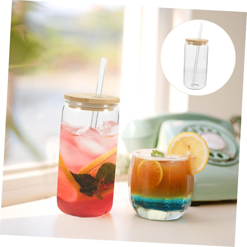 Photo 1 of Glass Beverage Cup Lid and Straw High-temperature Resistant Drinking Glass for Tea Iced Coffee Juice for Home and Parties