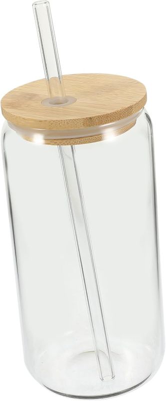 Photo 1 of Glass Beverage Cup Lid and Straw High-temperature Resistant Drinking Glass for Tea Iced Coffee Juice for Home and Parties