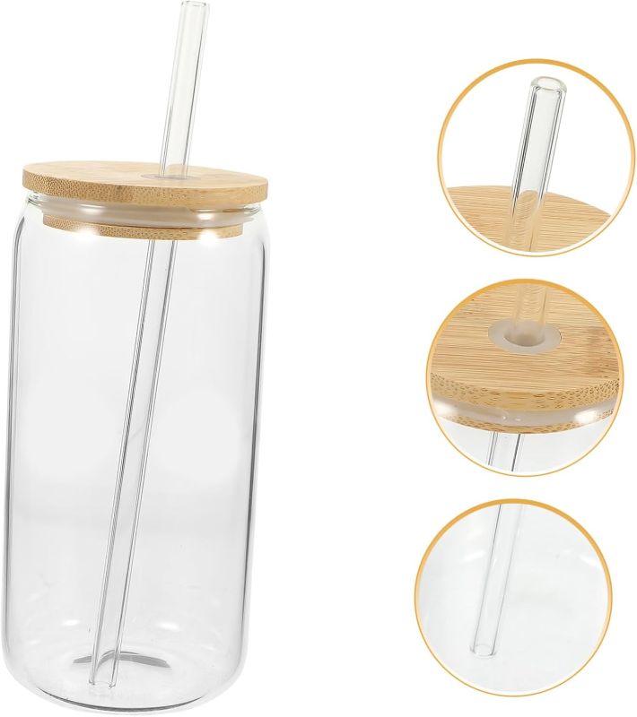 Photo 1 of Glass Beverage Cup Lid and Straw High-temperature Resistant Drinking Glass for Tea Iced Coffee Juice for Home and Parties