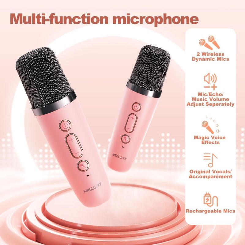Photo 1 of Kinglucky Mini Karaoke Machine for Kids, 2025 TOP Birthday Gifts Ideas for 4, 5, 6, 7, 8, 9, 10, 12+ Year Old Girls, Portable Mini Karaoke Machine with 2 Wireless Microphones for Christmas Party Pink