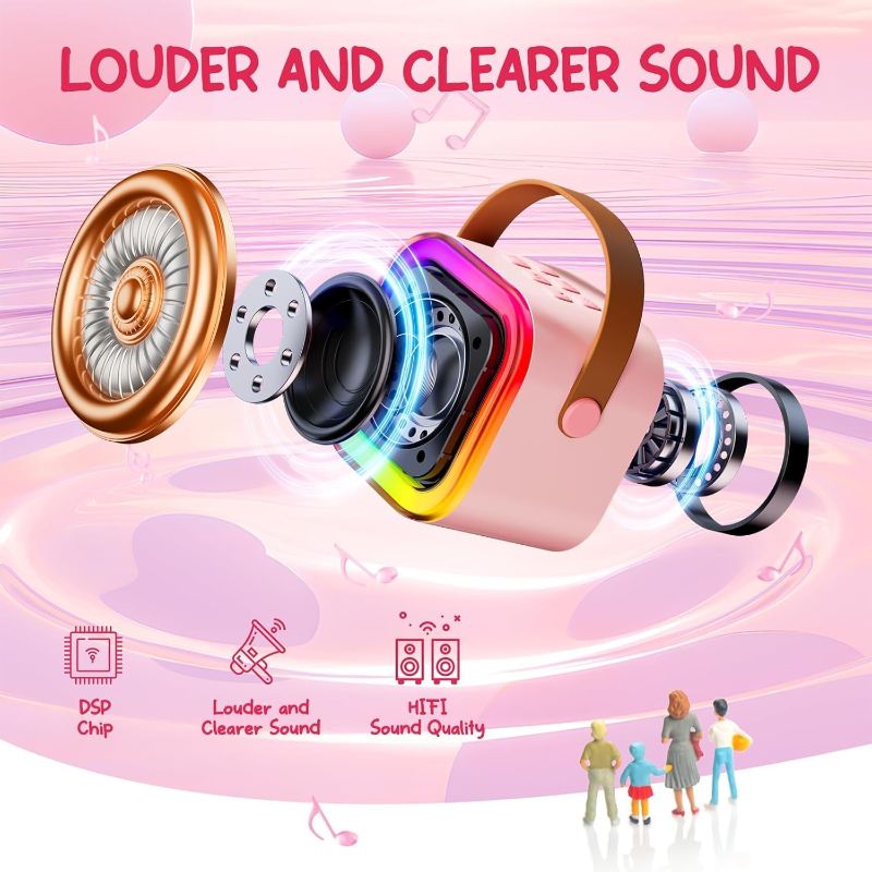 Photo 1 of Kinglucky Mini Karaoke Machine for Kids, 2025 TOP Birthday Gifts Ideas for 4, 5, 6, 7, 8, 9, 10, 12+ Year Old Girls, Portable Mini Karaoke Machine with 2 Wireless Microphones for Christmas Party Pink