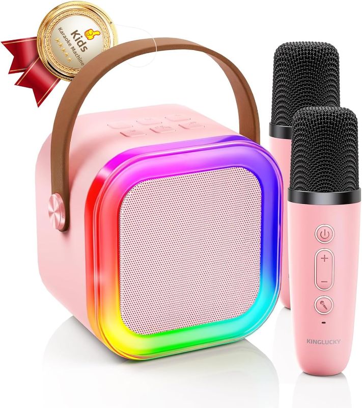Photo 1 of Kinglucky Mini Karaoke Machine for Kids, 2025 TOP Birthday Gifts Ideas for 4, 5, 6, 7, 8, 9, 10, 12+ Year Old Girls, Portable Mini Karaoke Machine with 2 Wireless Microphones for Christmas Party Pink