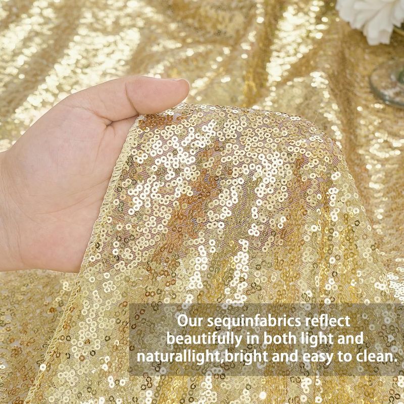 Photo 1 of QueenDream Light Gold Tablecloth Party Decorations: Sequin Fabric Cover Drapes 60x102 Inch Tablecloth 16st Birthday Cake Table Graduation Decor