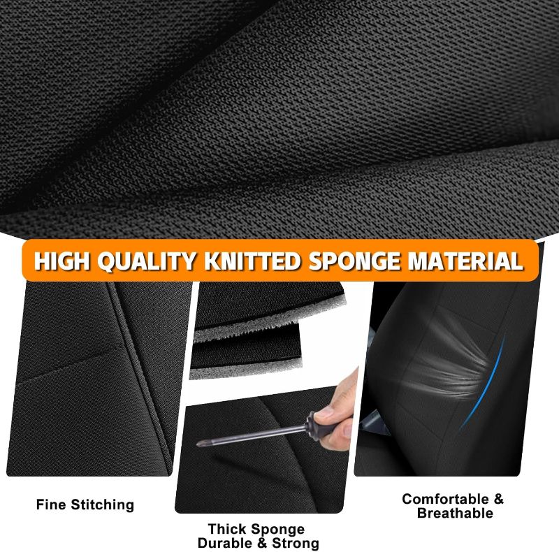 Photo 1 of Truck Seat Cover Compatible with 1995-2000 Toyota Tacoma, Knitted Front Bench 60/40 Seat Covers with 2 Headrests and Center Console, Black