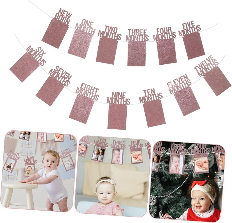 Photo 1 of 1set Photo String Garland Glitter Photograph Bunting for First Birthday Party Decoration Banner to Display Monthly and Cherished Memories