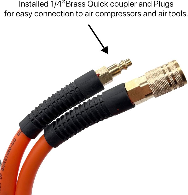 Photo 1 of 3/8-Inch Air Hose Air Compressor Hose 50FT 300 PSI Heavy Duty, Hybrid Lightweight, Kink Resistant, All-Weather Flexibility with 1/4-Inch Industrial Air Fittings and Bend Restrictors,Orange