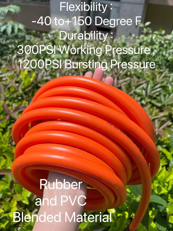 Photo 1 of 3/8-Inch Air Hose Air Compressor Hose 50FT 300 PSI Heavy Duty, Hybrid Lightweight, Kink Resistant, All-Weather Flexibility with 1/4-Inch Industrial Air Fittings and Bend Restrictors,Orange