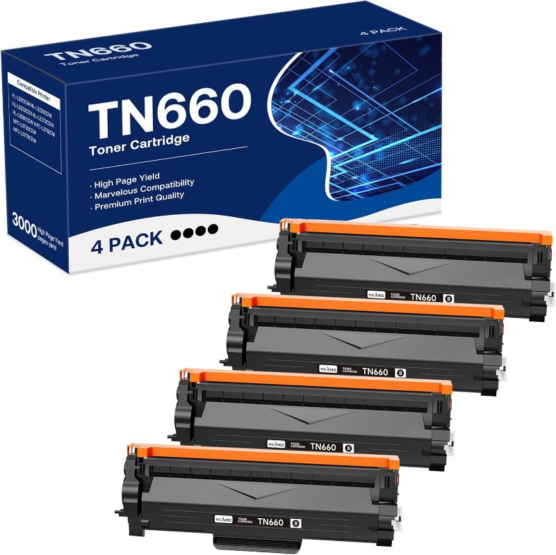 Photo 1 of Compatible Toner Cartridge Replacement for Brother TN660 (Black 4 Pack)