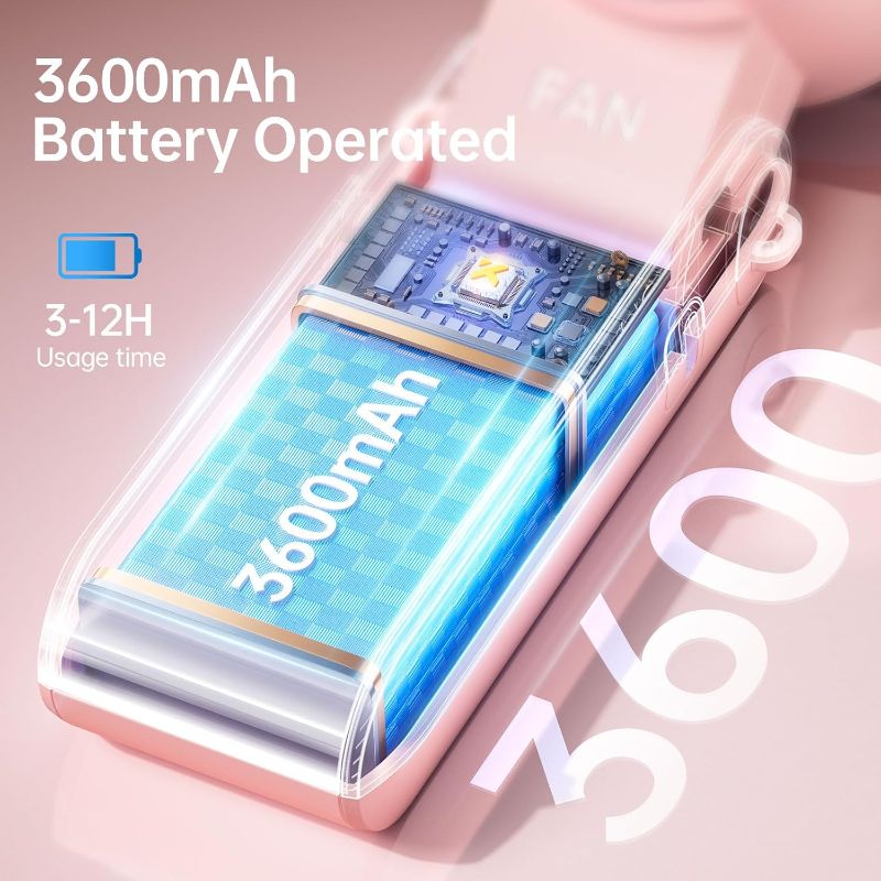 Photo 1 of 3-in-1 Portable Handheld Turbo Fan-100 Speeds, 13500RPM, 12Hrs Cooling, Digital Display, 120° Rotation, USB Rechargeable Mini Hand Held Personal Fan for Travel, Makeup, Outdoor, Indoor (Pink)