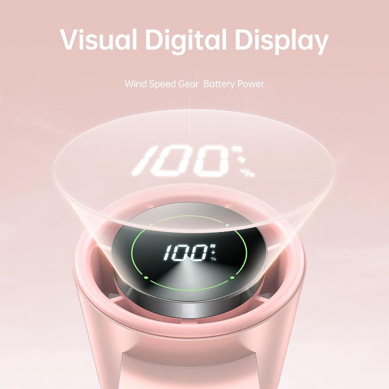 Photo 1 of 3-in-1 Portable Handheld Turbo Fan-100 Speeds, 13500RPM, 12Hrs Cooling, Digital Display, 120° Rotation, USB Rechargeable Mini Hand Held Personal Fan for Travel, Makeup, Outdoor, Indoor (Pink)