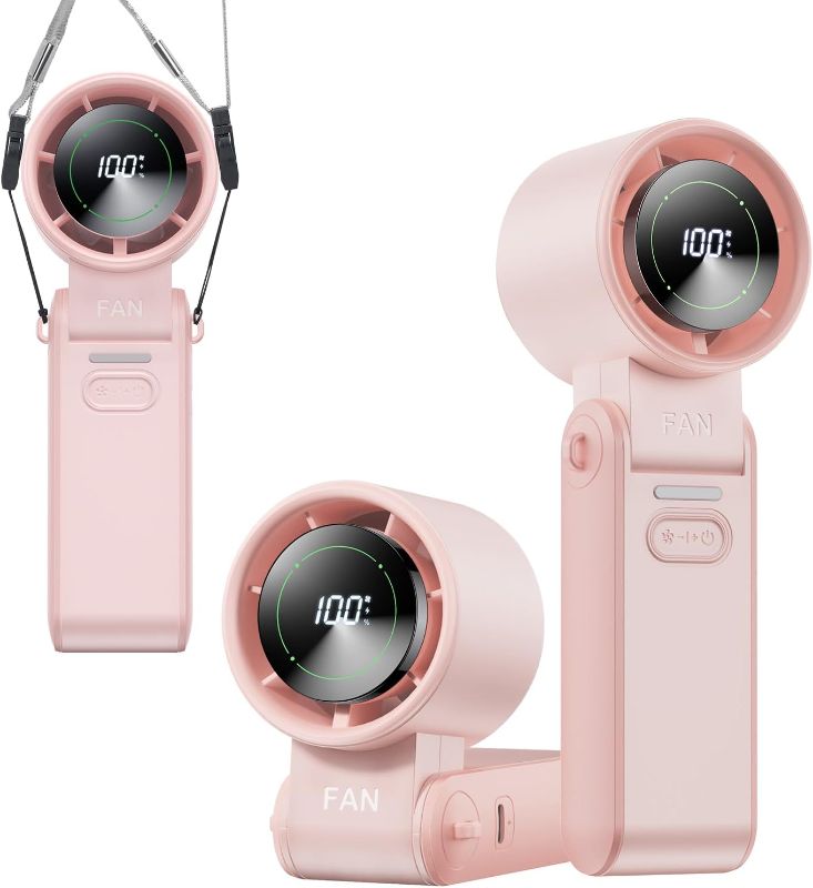 Photo 1 of 3-in-1 Portable Handheld Turbo Fan-100 Speeds, 13500RPM, 12Hrs Cooling, Digital Display, 120° Rotation, USB Rechargeable Mini Hand Held Personal Fan for Travel, Makeup, Outdoor, Indoor (Pink)