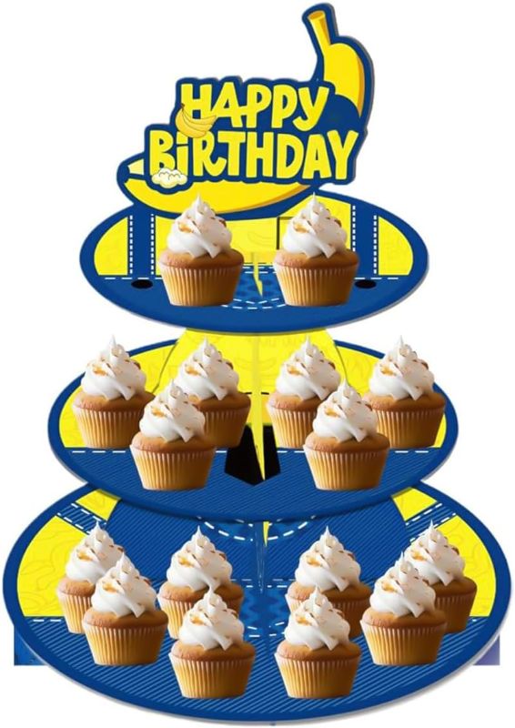 Photo 1 of 3 Tier Yellow Birthday Cupcake Stand Party Decorations, Yellow Cartoon Dessert Cupcake Stand Party Supplies