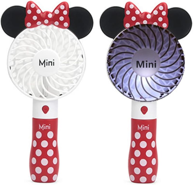 Photo 1 of Kbinter Cute Personal Mini Fan, Handheld & Portable USB Rechargeable 1 Speed USB Fans with Colorful LED Light Adjustable, for Indoor Or Outdoor Activities, Cute Mouse