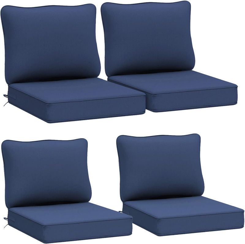 Photo 1 of AAAAAcessories Outdoor Deep Seat Cushions, Waterproof, Fade-Resistant Patio Furniture Replacement Cushions, 24" x 24" x 5", Set of 4, Navy Blue