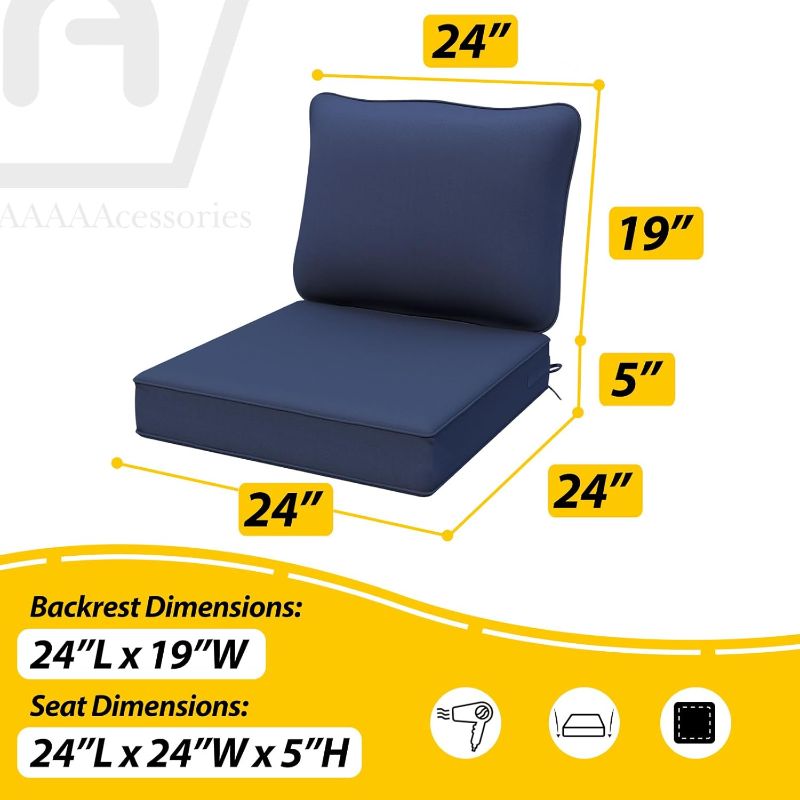Photo 1 of AAAAAcessories Outdoor Deep Seat Cushions, Waterproof, Fade-Resistant Patio Furniture Replacement Cushions, 24" x 24" x 5", Set of 4, Navy Blue