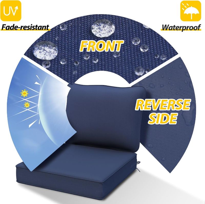 Photo 1 of AAAAAcessories Outdoor Deep Seat Cushions, Waterproof, Fade-Resistant Patio Furniture Replacement Cushions, 24" x 24" x 5", Set of 4, Navy Blue