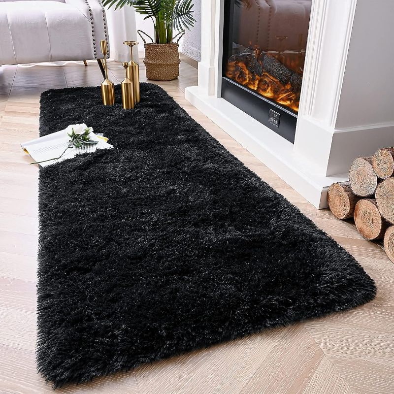 Photo 1 of Chicrug Soft Runner Rugs for Bedroom Living Room Plush Fluffy Rug 2x6 Feet, Shag Furry Area Rug Carpet Non Shedding for Nursery Children Kids Girls Room Home Decorative, Black