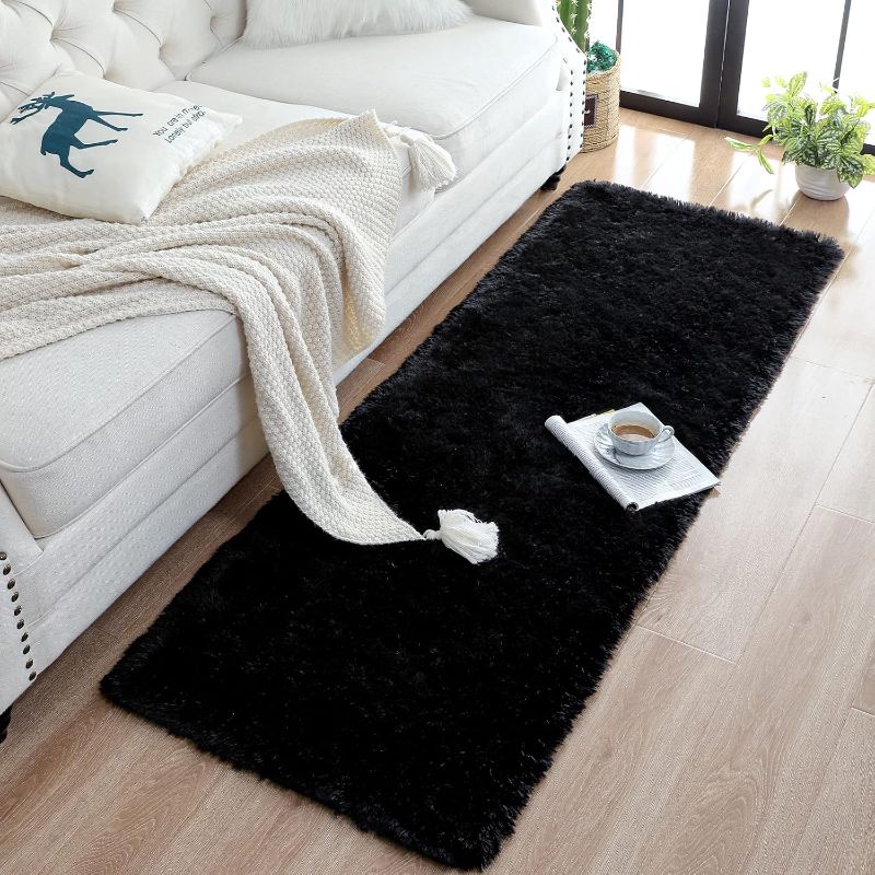 Photo 1 of Chicrug Soft Runner Rugs for Bedroom Living Room Plush Fluffy Rug 2x6 Feet, Shag Furry Area Rug Carpet Non Shedding for Nursery Children Kids Girls Room Home Decorative, Black