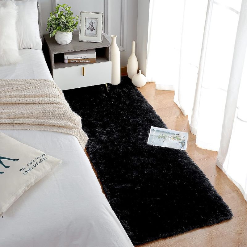 Photo 1 of Chicrug Soft Runner Rugs for Bedroom Living Room Plush Fluffy Rug 2x6 Feet, Shag Furry Area Rug Carpet Non Shedding for Nursery Children Kids Girls Room Home Decorative, Black