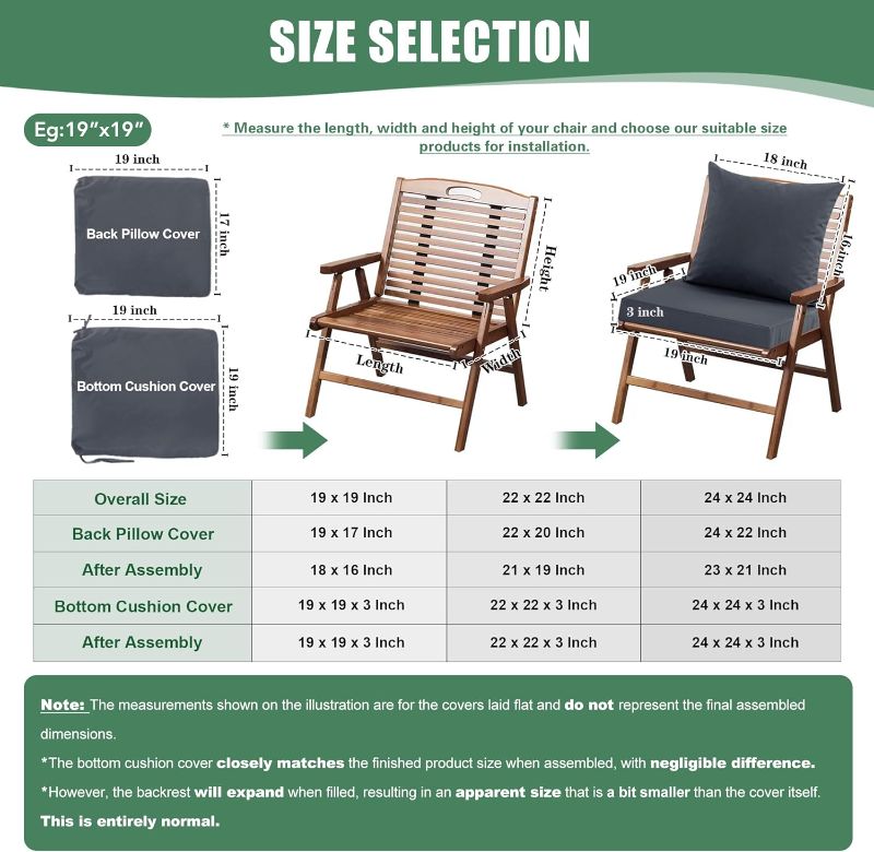 Photo 1 of Patio Chair Cushions, Water Resistant Backrest Pillow and Seat Cushion Set for Outdoor Furniture, Sectional Sofa Cushion Replacments, 24 x 24 Inch, Dark Grey, 1 Set