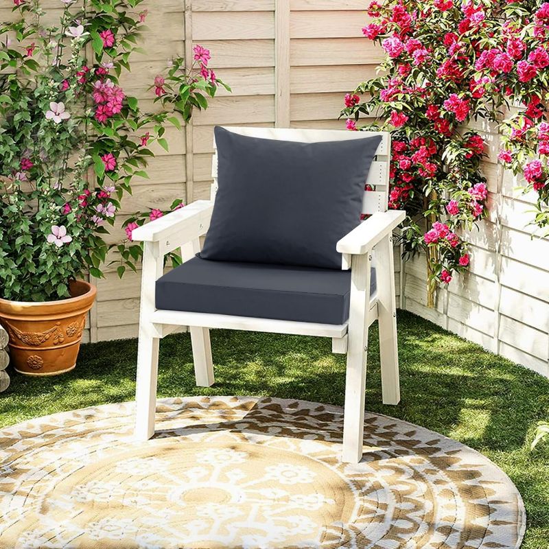 Photo 1 of Patio Chair Cushions, Water Resistant Backrest Pillow and Seat Cushion Set for Outdoor Furniture, Sectional Sofa Cushion Replacments, 24 x 24 Inch, Dark Grey, 1 Set