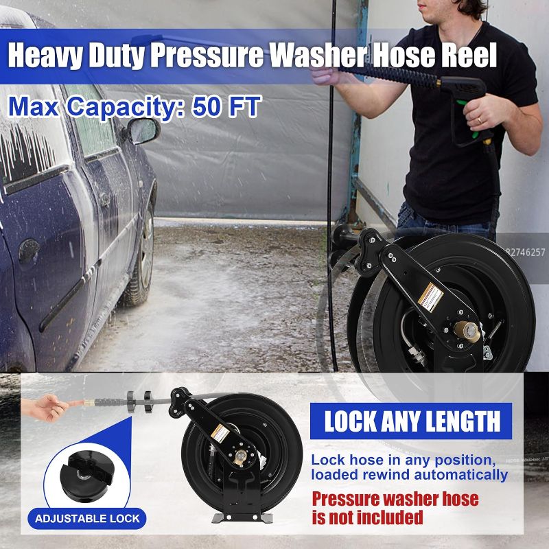 Photo 1 of High Pressure Washer Hose Reel for Water/Air/Oil, 3/8" X 50 FT Steel Dual Arm Auto-Retractable Power Wash Hose Reel, Heavy Duty Hose Reel 4000 PSI
Visit the FIXFANS Store