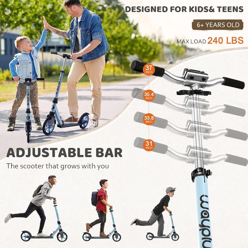 Photo 1 of Color Grey and Black Kick Scooter for Ages 6+,Kid, Teens & Adults. Max Load 240 LBS. Foldable, Lightweight, 8IN Big Wheels for Kids, Teen and Adults, 4 Adjustable Levels. Bearing ABEC9.