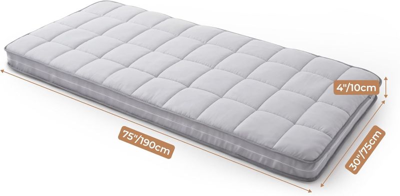 Photo 1 of 4Inch Cot Mattress Topper,Narrow Twin Gel Infused Memory Foam,Machine Washable Pillow Top Cover,Roll Up Floors Mat,Portable Folding Sleep Pad(75 X 30“)