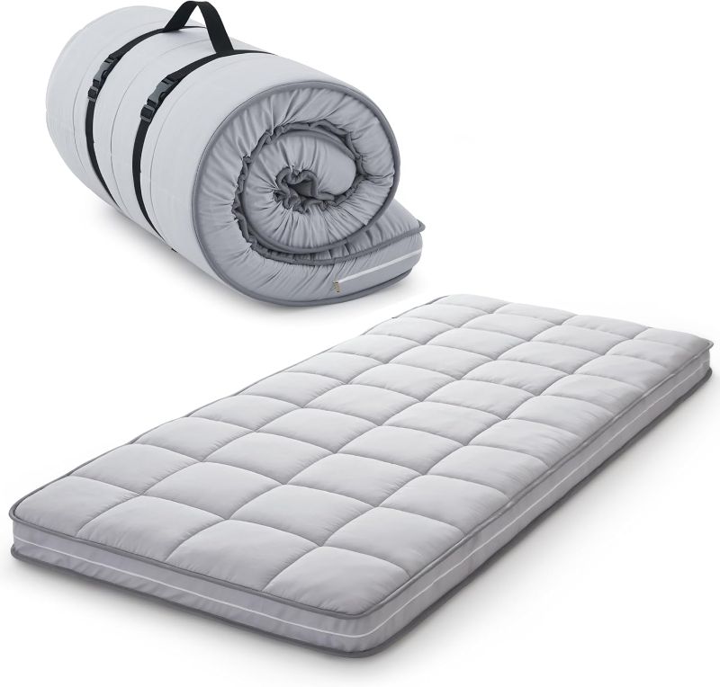 Photo 1 of 4Inch Cot Mattress Topper,Narrow Twin Gel Infused Memory Foam,Machine Washable Pillow Top Cover,Roll Up Floors Mat,Portable Folding Sleep Pad(75 X 30“)