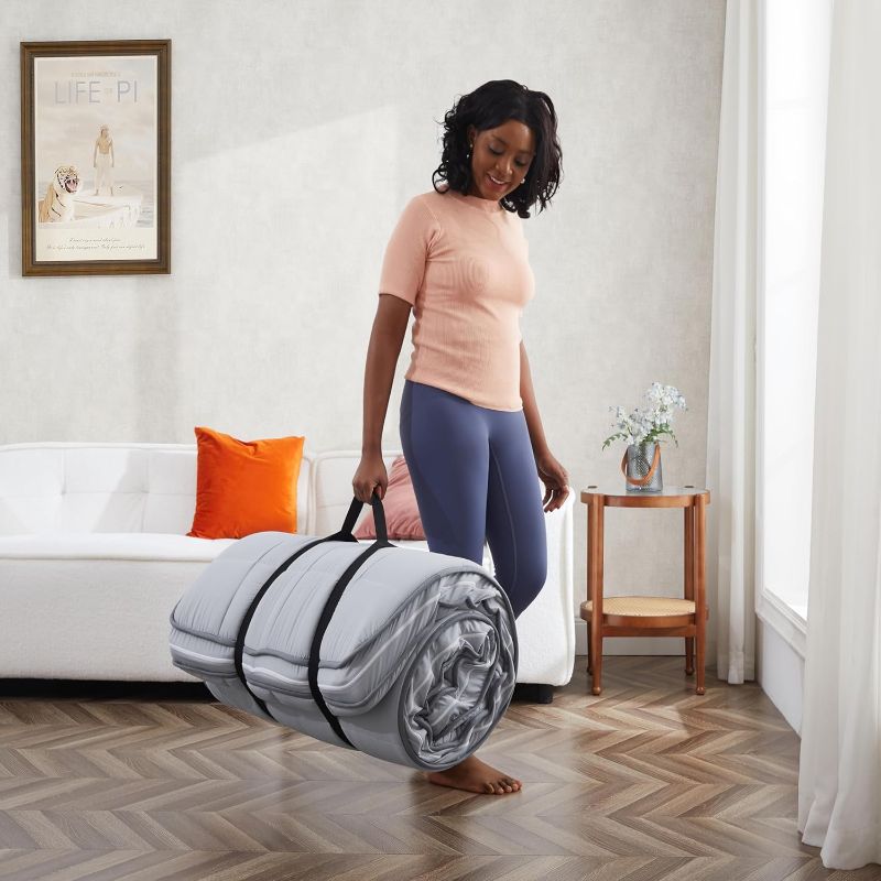 Photo 1 of 4Inch Cot Mattress Topper,Narrow Twin Gel Infused Memory Foam,Machine Washable Pillow Top Cover,Roll Up Floors Mat,Portable Folding Sleep Pad(75 X 30“)