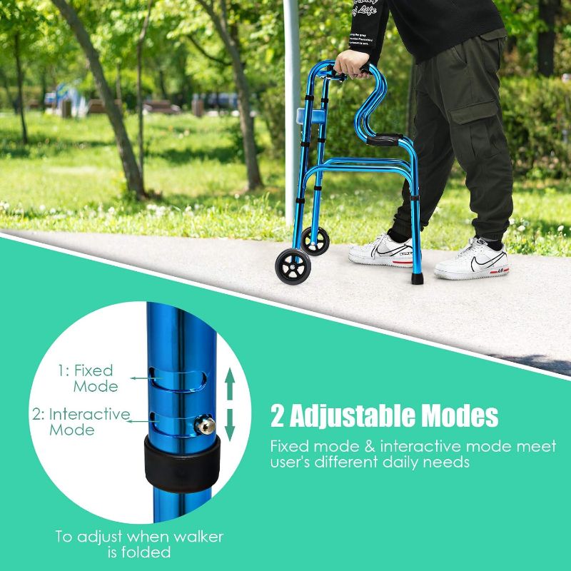Photo 1 of Goplus 3-in-1 Stand-Assist Folding Walker with 5" Wheels, Heavy Duty Walking Mobility Aid Supports up to 440lbs, Can be Used as Toilet Safety Rail, Narrow Drive Walkers for Seniors Elderly Adult