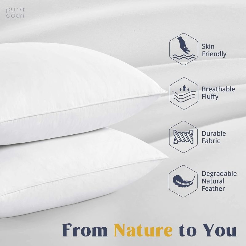 Photo 1 of puredown® Goose Feathers and Down White Pillows with 100% Cotton Cover, Bed Sleeping Hotel Collection Pillows Set of 2, Standard Size