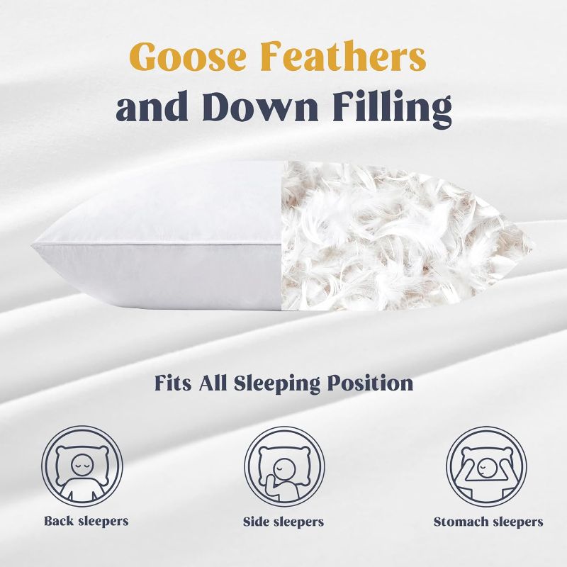 Photo 1 of puredown® Goose Feathers and Down White Pillows with 100% Cotton Cover, Bed Sleeping Hotel Collection Pillows Set of 2, Standard Size