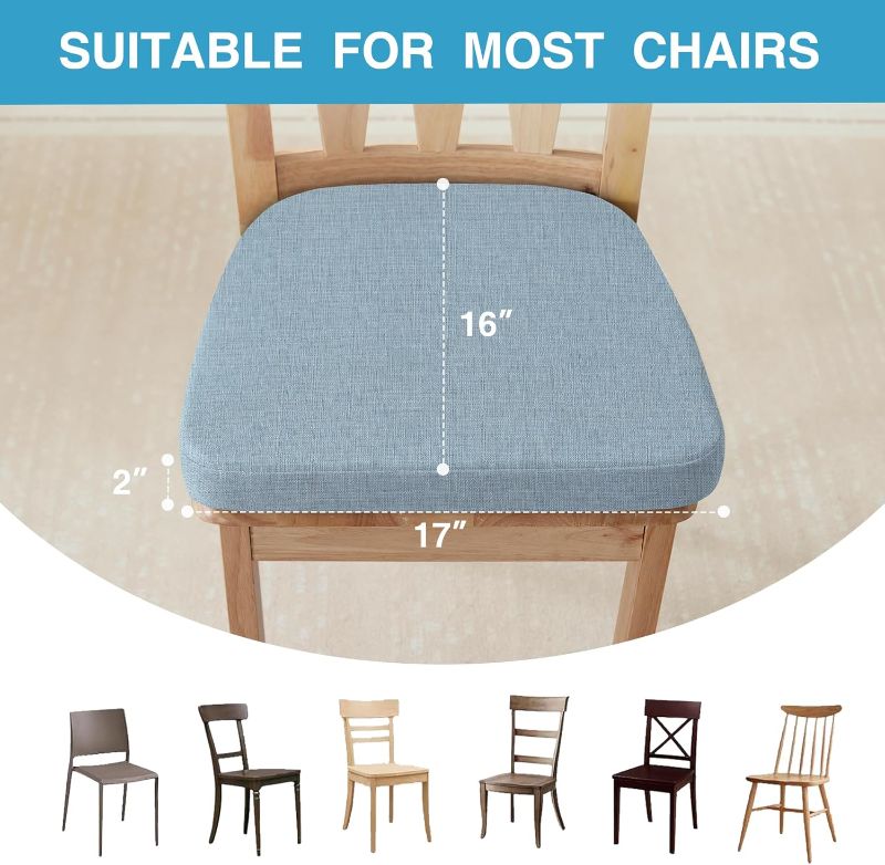 Photo 1 of Chair Cushions for Dining Chairs Set of 4, Non Slip Kitchen Chair Pads, 17" x 16" x 2", Indoor Dining Chair Cushions with Ties, Seat Cushion for Kitchen Chairs, Chair Pads, Light Blue