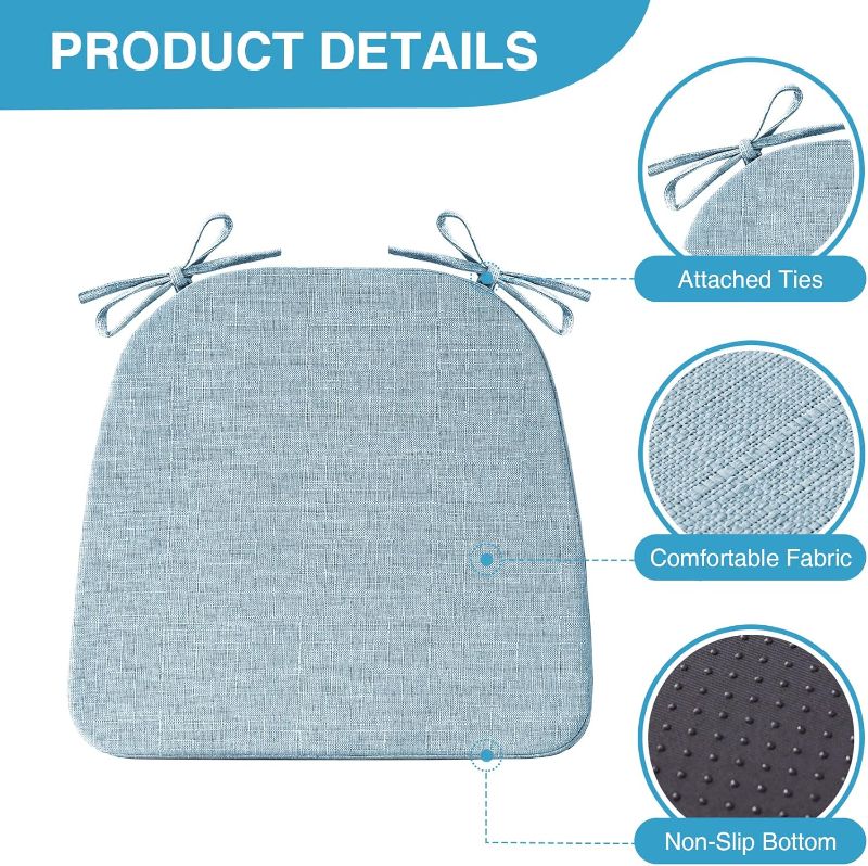 Photo 1 of Chair Cushions for Dining Chairs Set of 4, Non Slip Kitchen Chair Pads, 17" x 16" x 2", Indoor Dining Chair Cushions with Ties, Seat Cushion for Kitchen Chairs, Chair Pads, Light Blue
