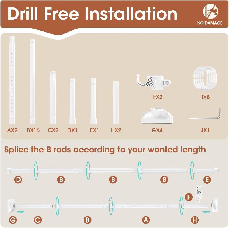 Photo 1 of Room Divider Curtain Rod, No Drilling Room Separator for Space Partition Adjustable 4-10ft(H) 28-70inch(W) Heavy Duty Temporary Wall Divider Floor to Ceiling Tension Rod, White