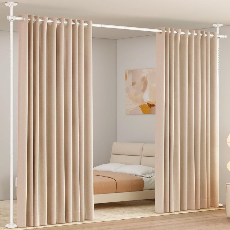 Photo 1 of Room Divider Curtain Rod, No Drilling Room Separator for Space Partition Adjustable 4-10ft(H) 28-70inch(W) Heavy Duty Temporary Wall Divider Floor to Ceiling Tension Rod, White
