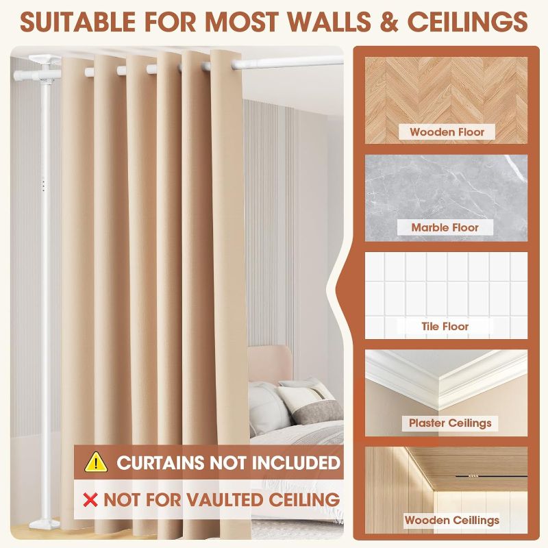 Photo 1 of Room Divider Curtain Rod, No Drilling Room Separator for Space Partition Adjustable 4-10ft(H) 28-70inch(W) Heavy Duty Temporary Wall Divider Floor to Ceiling Tension Rod, White