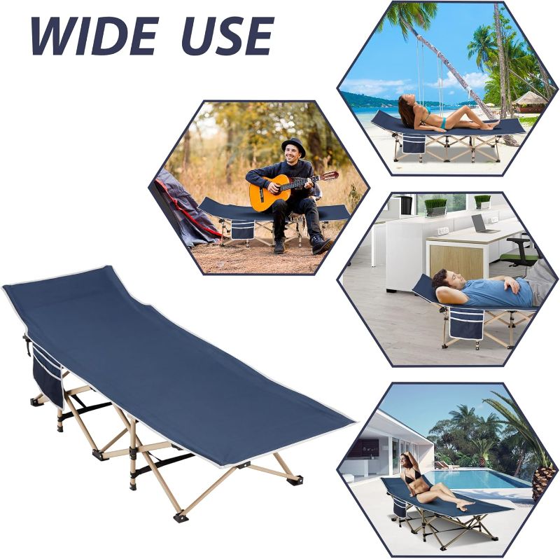 Photo 1 of Folding Camping Cot for Sleeping, Portable Cots for Adults, Heavy Duty Cot Bed 550LBS(Max Load), Extra Wider Cots with Large Pocket for Outdoor, Office, Beach